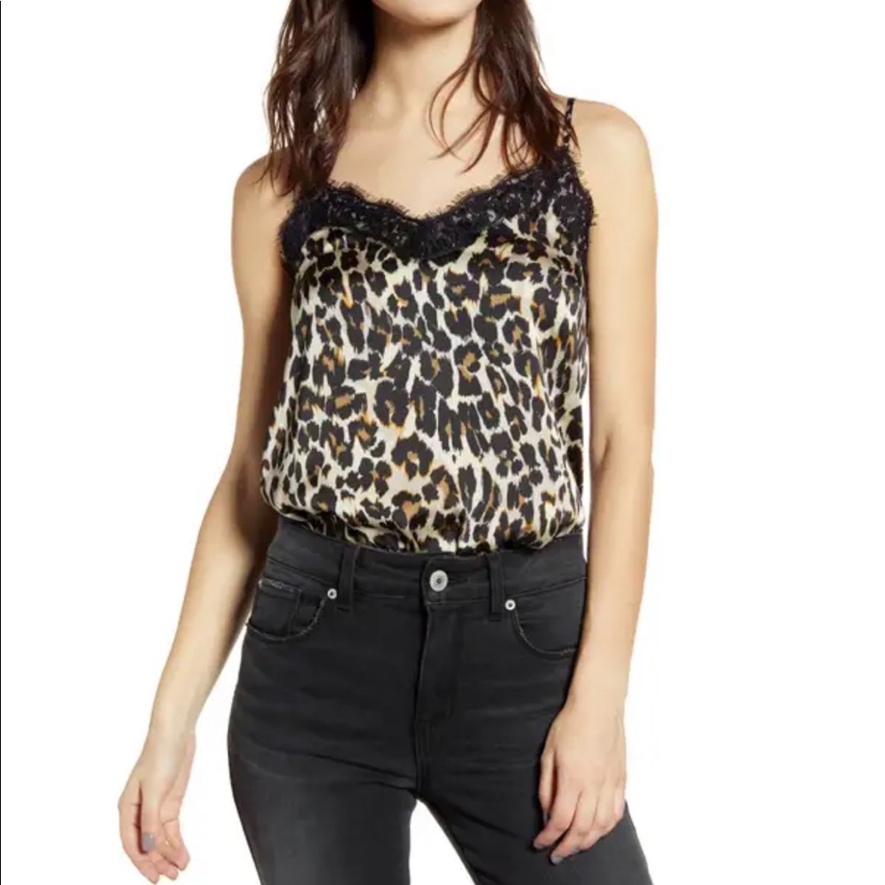 NWT lace trim BP leopard cami